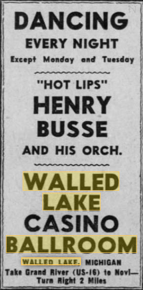 Walled Lake Dance Pavillions - 18 Jul 1952 Ad